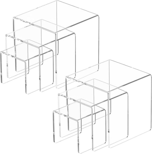 2 Set 3"x4"x5" Acrylic Risers Display for Funko POP Figures,Clear Cake Stands for Candy Dessert Table Decorations - NIUBEE