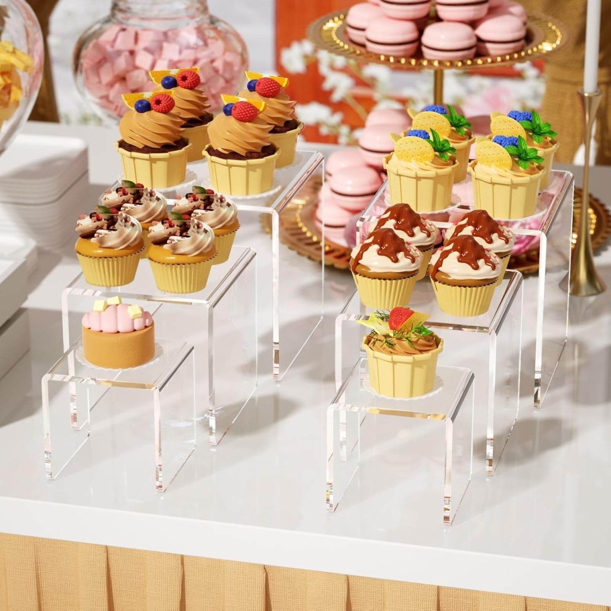 2 Set 3"x4"x5" Acrylic Risers Display for Funko POP Figures,Clear Cake Stands for Candy Dessert Table Decorations - NIUBEE