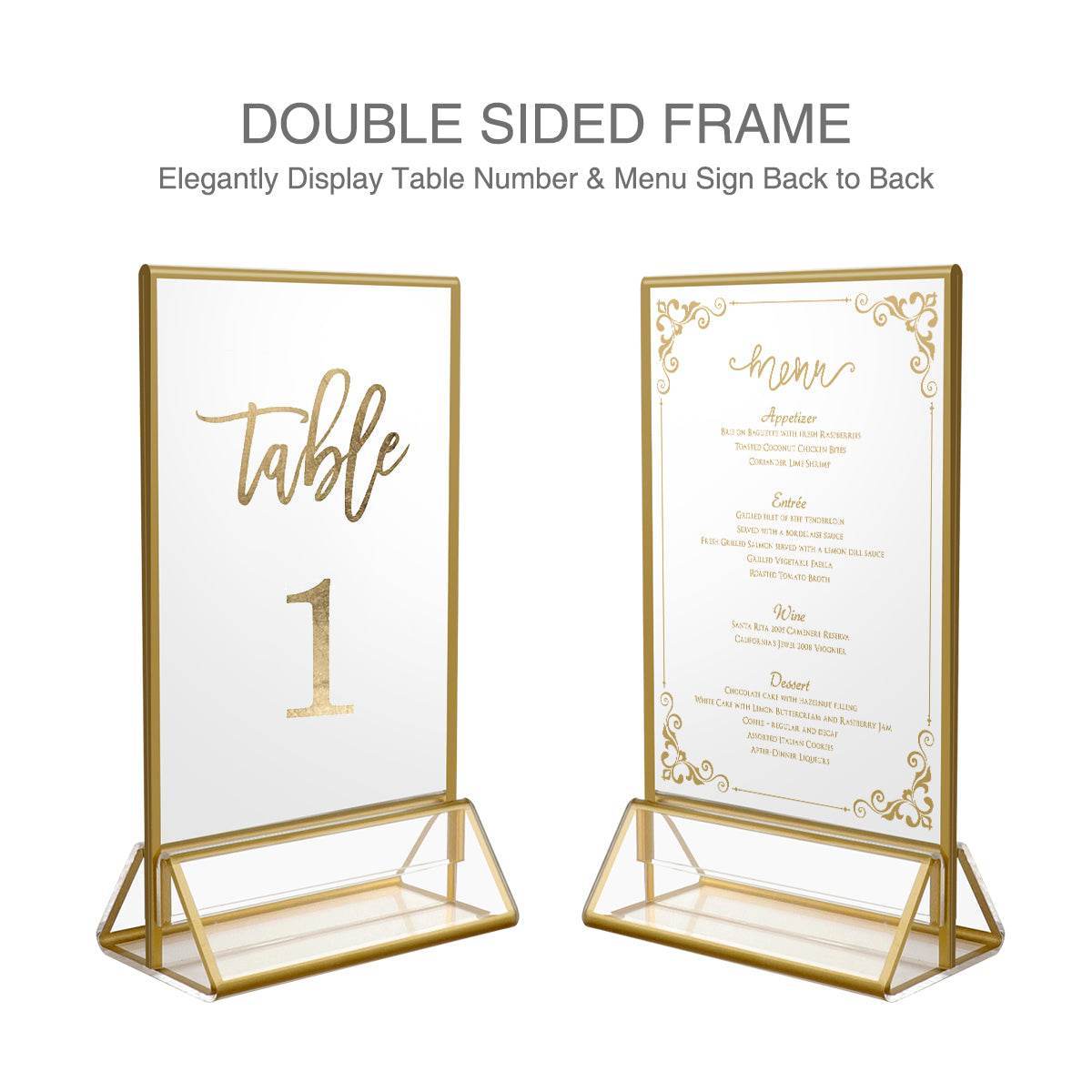 6 Pack 4x6" Clear Acrylic Sign Holder with Gold Borders and Vertical Stand, Double Picture Frames for Wedding - NIUBEE