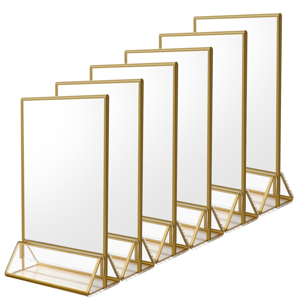 6 Pack 4x6" Clear Acrylic Sign Holder with Gold Borders and Vertical Stand, Double Picture Frames for Wedding - NIUBEE