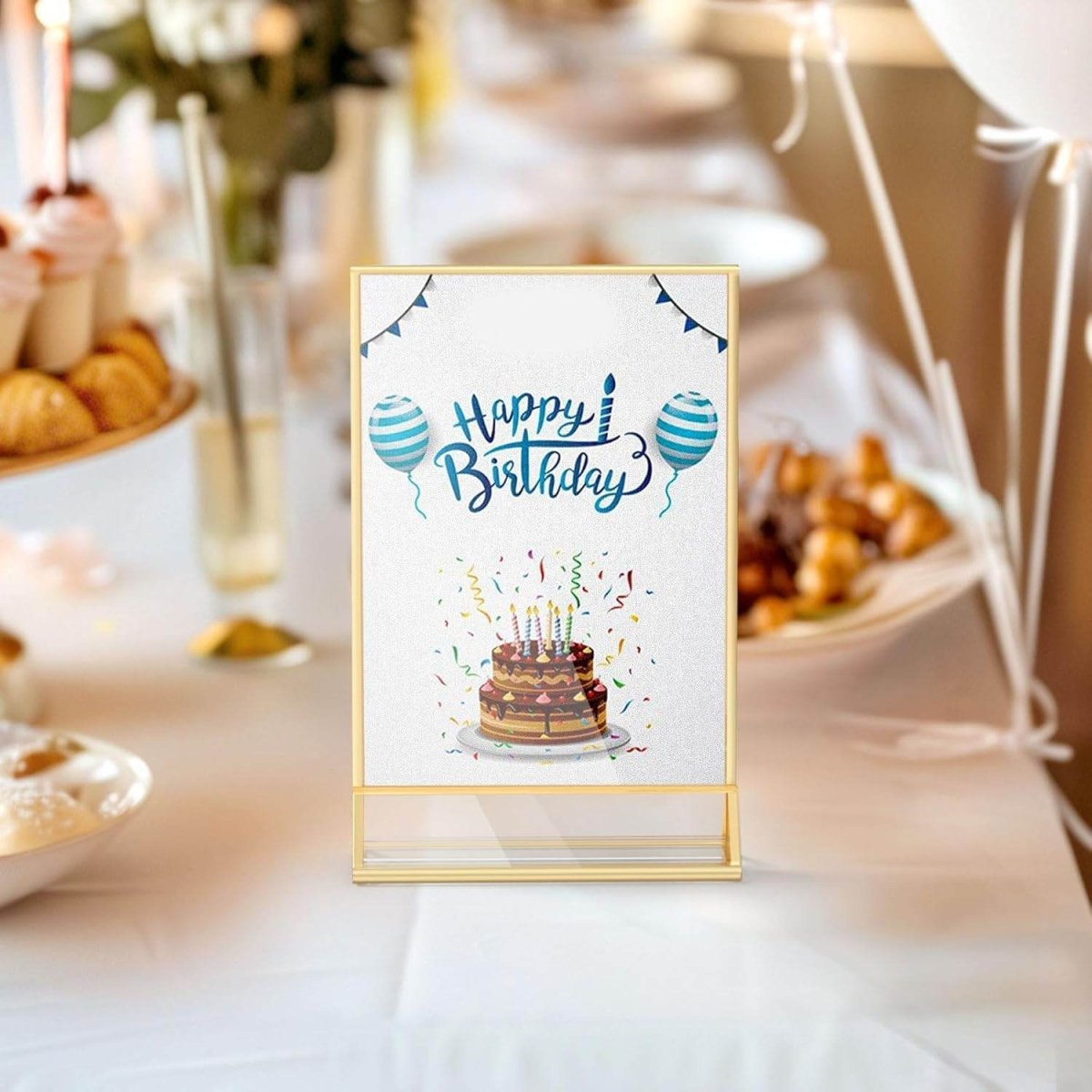 6 Pack 5x7" Clear Acrylic Wedding Table Number Holder Stands with Gold Borders, Double Sided Picture Frames - NIUBEE