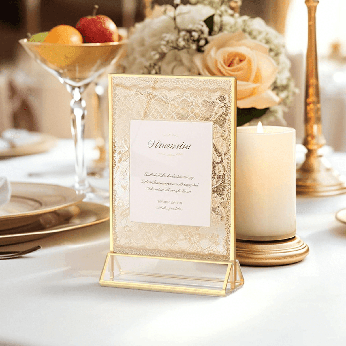 6 Pack 5x7" Clear Acrylic Wedding Table Number Holder Stands with Gold Borders, Double Sided Picture Frames - NIUBEE