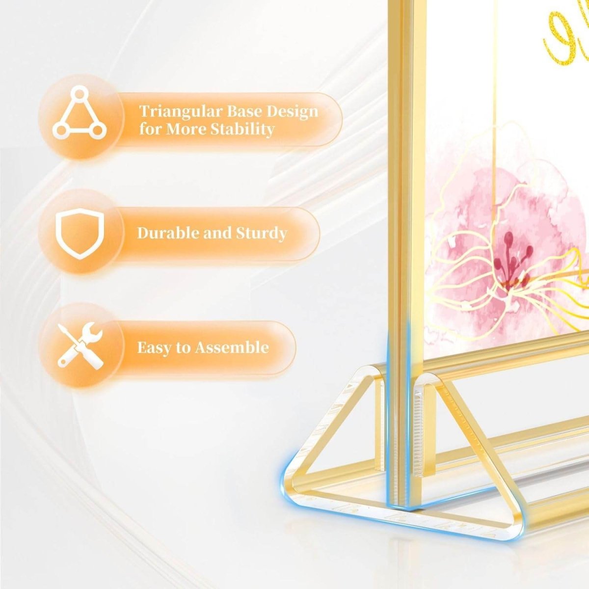 6 Pack 5x7" Clear Acrylic Wedding Table Number Holder Stands with Gold Borders, Double Sided Picture Frames - NIUBEE