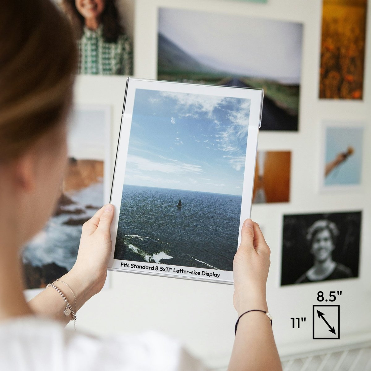 6 Pack 8.5x11" Clear Acrylic Plexi Sign Holders with Double Sided Adhesive Tape, Wall Sign Memo Document Menu Holder - NIUBEE