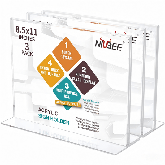 8.5×11" Acrylic T - Stand Horizontal Sign Holder – 3 Pack - NIUBEE