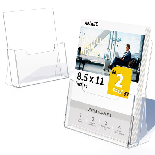 Acrylic Brochure Holder 8.5 x 11 inches 2 Pack, Clear Acrylic Literature Holder Plastic Flyer Display Stand - NIUBEE