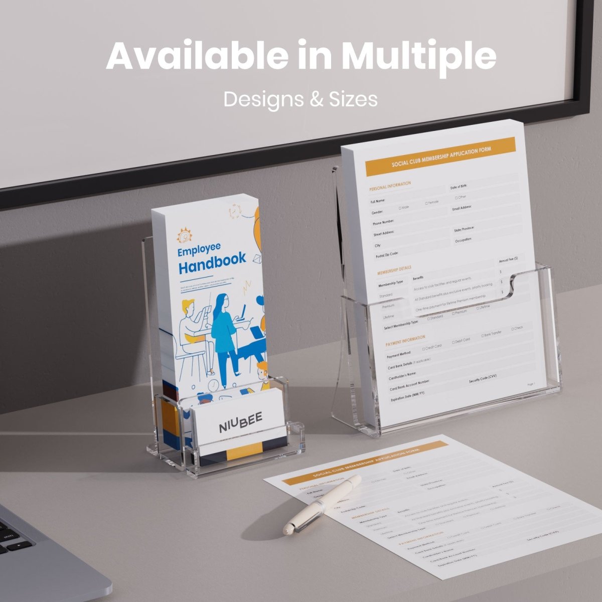 Acrylic Brochure Holder 8.5 x 11 inches 2 Pack, Clear Acrylic Literature Holder Plastic Flyer Display Stand - NIUBEE