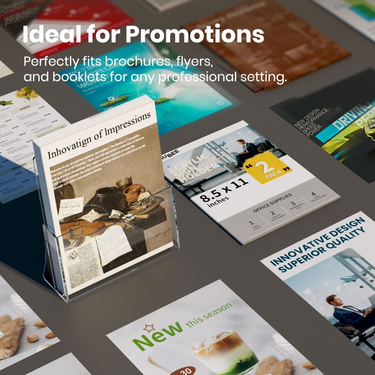 Acrylic Brochure Holder 8.5 x 11 inches 2 Pack, Clear Acrylic Literature Holder Plastic Flyer Display Stand - NIUBEE