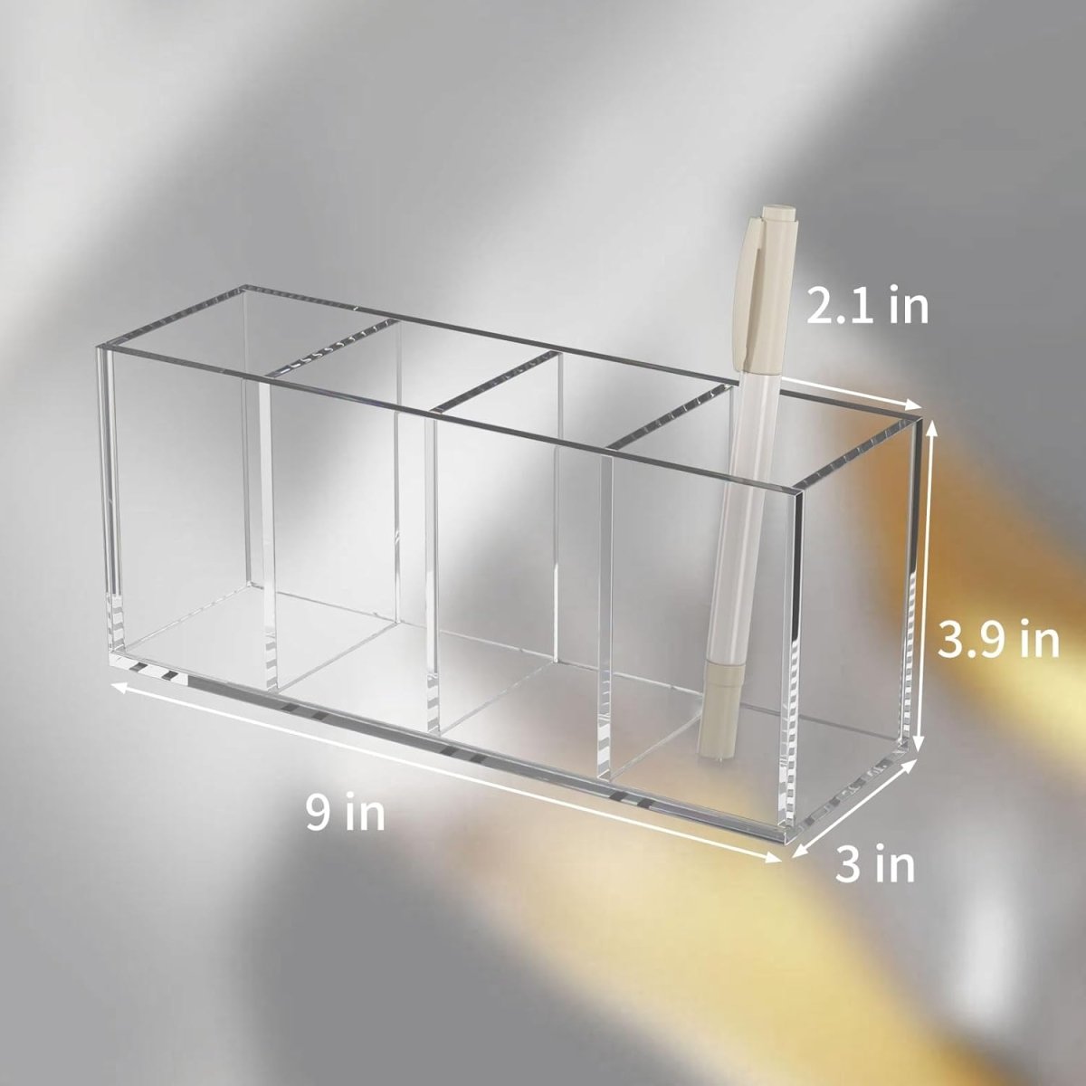 Acrylic Pen Holder 4 Compartments, Clear Pencil Organizer Cup for Countertop Desk Accessory Storage - NIUBEE