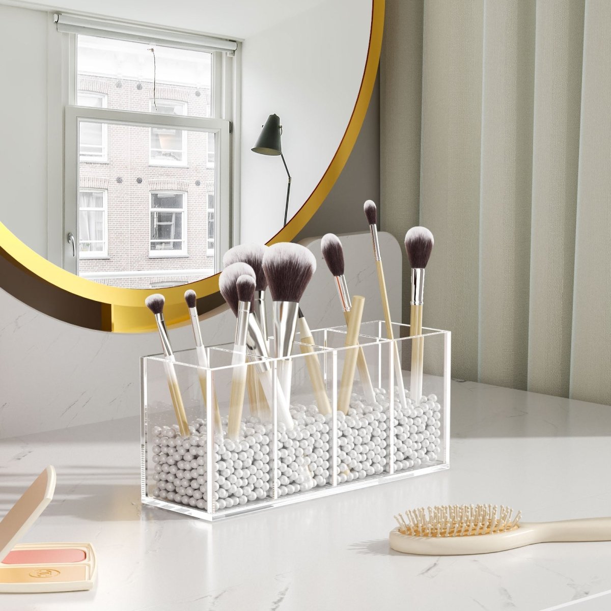 Acrylic Pen Holder 4 Compartments, Clear Pencil Organizer Cup for Countertop Desk Accessory Storage - NIUBEE