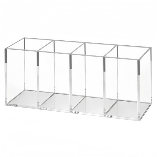 Acrylic Pen Holder 4 Compartments, Clear Pencil Organizer Cup for Countertop Desk Accessory Storage - NIUBEE