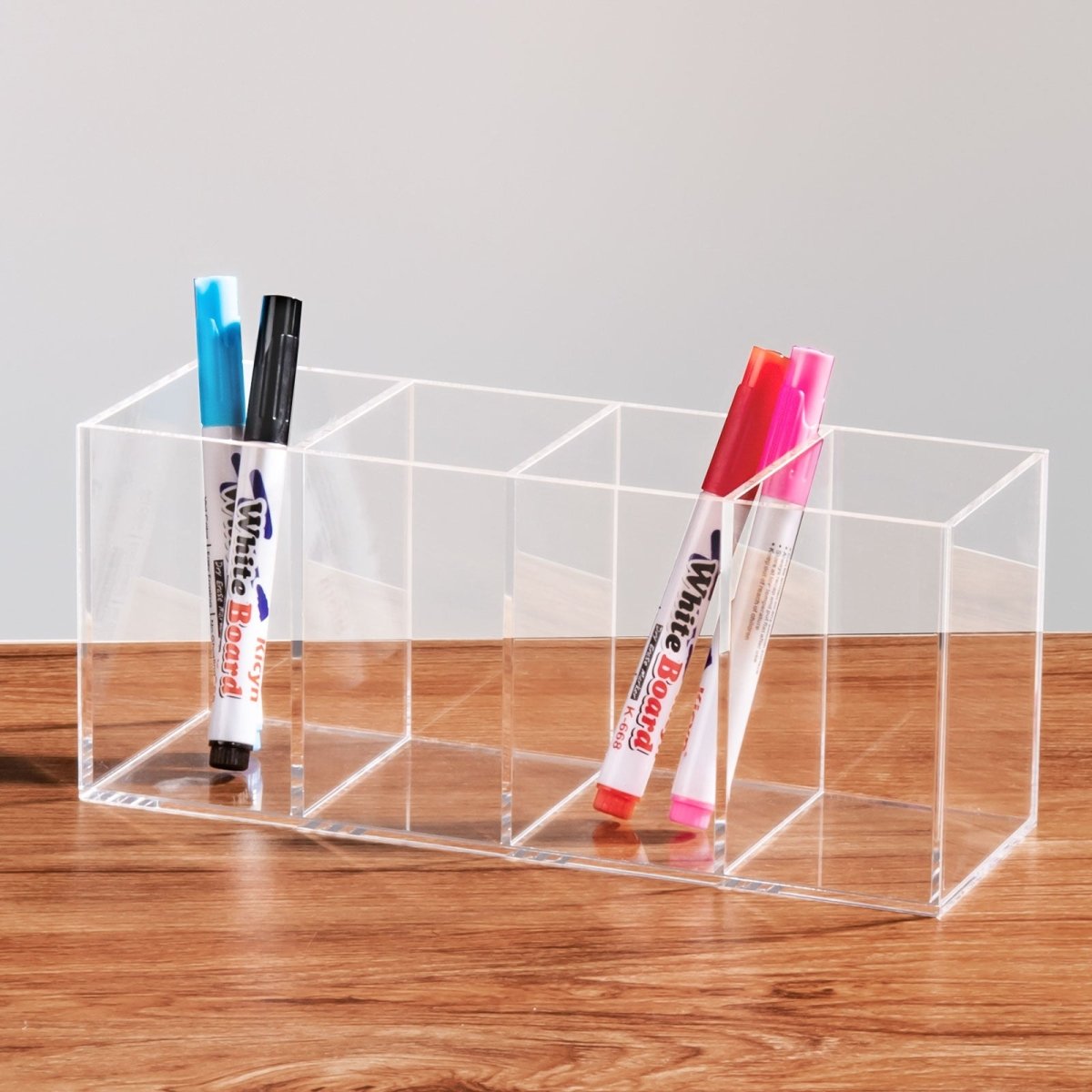 Acrylic Pen Holder 4 Compartments, Clear Pencil Organizer Cup for Countertop Desk Accessory Storage - NIUBEE