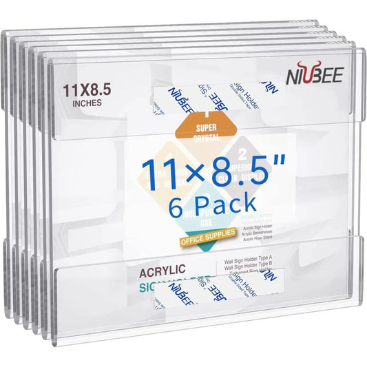 8.5×11" Adhesive Acrylic Sign Holder Horizontal – 6 Pack - NIUBEE