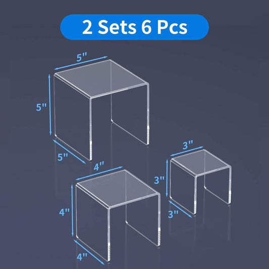 2 Set 3"x4"x5" Acrylic Risers Display for Funko POP Figures,Clear Cake Stands for Candy Dessert Table Decorations - NIUBEE