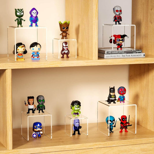 2 Set 3"x4"x5" Acrylic Risers Display for Funko POP Figures,Clear Cake Stands for Candy Dessert Table Decorations - NIUBEE