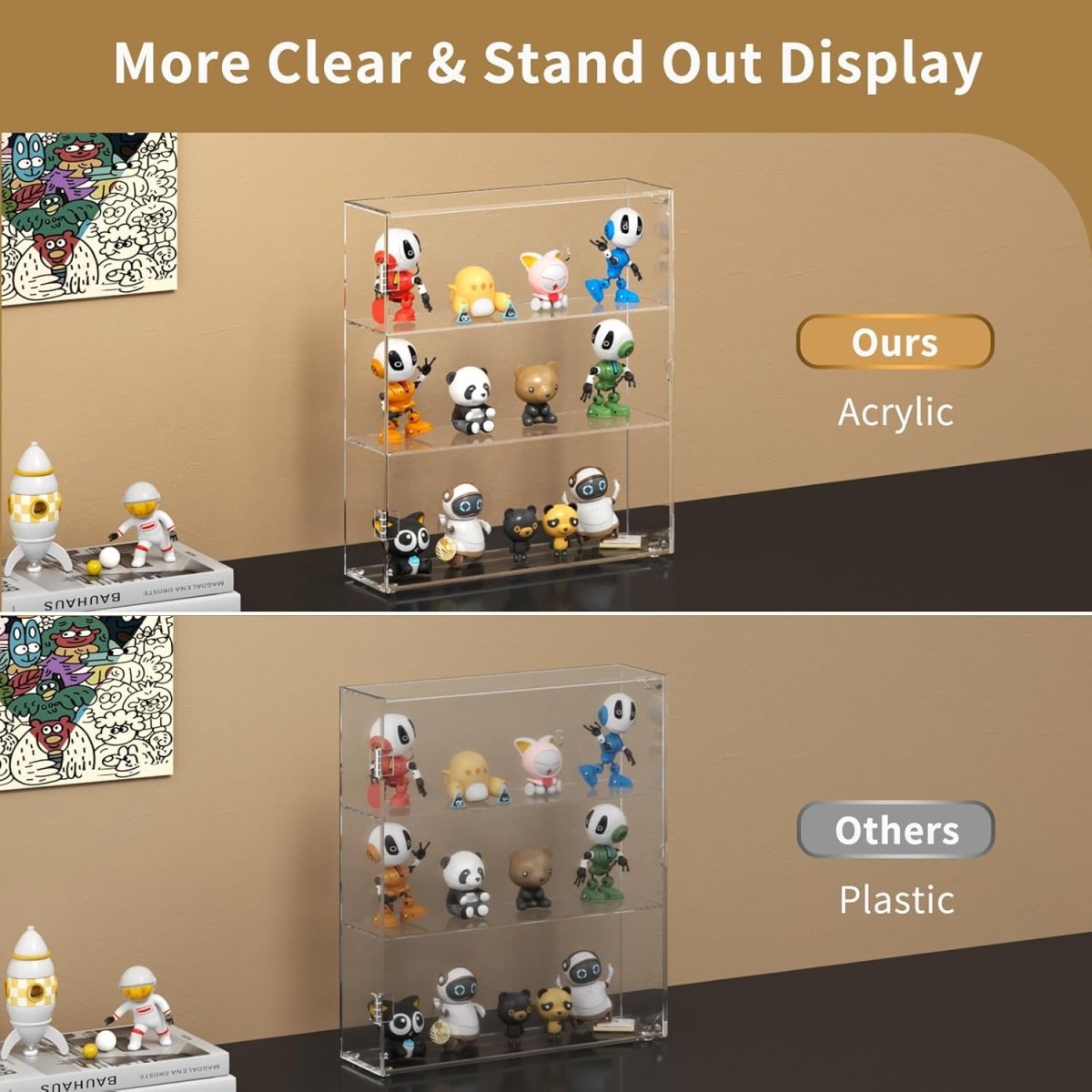 3 - Compartment Acrylic Display Case - NIUBEE