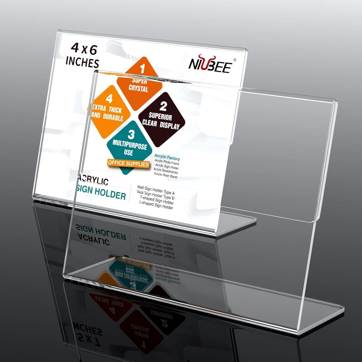 4×6 Acrylic L - Stand Horizontal Sign Holder – 6 Pack - NIUBEE