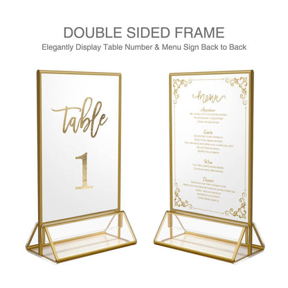 6 Pack 4x6" Clear Acrylic Sign Holder with Gold Borders and Vertical Stand, Double Picture Frames for Wedding - NIUBEE