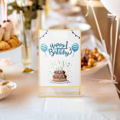 6 Pack 5x7" Clear Acrylic Wedding Table Number Holder Stands with Gold Borders, Double Sided Picture Frames - NIUBEE