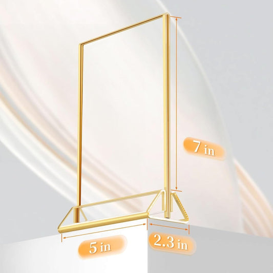 6 Pack 5x7" Clear Acrylic Wedding Table Number Holder Stands with Gold Borders, Double Sided Picture Frames - NIUBEE