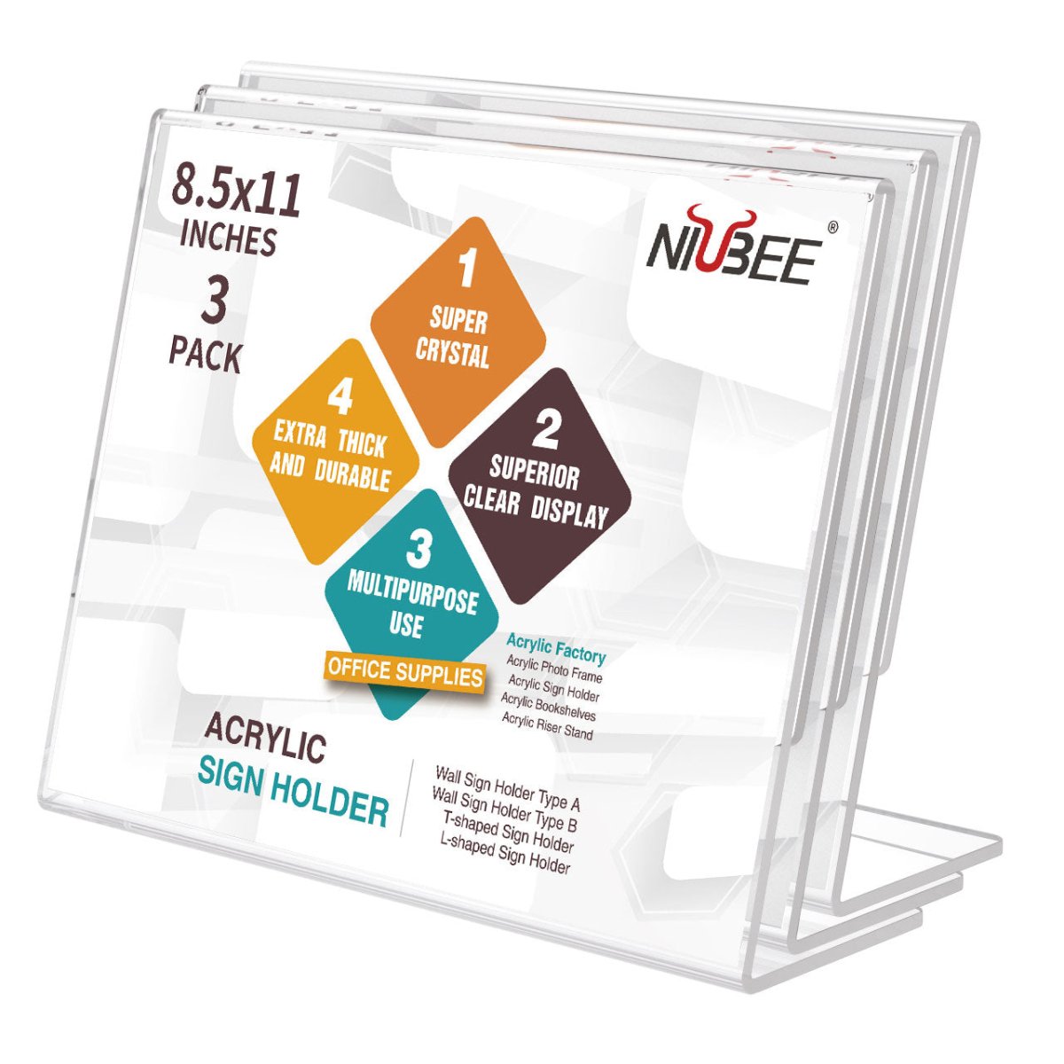 8.5×11" Acrylic L - Stand Horizontal Sign Holder – 3 Pack - NIUBEE