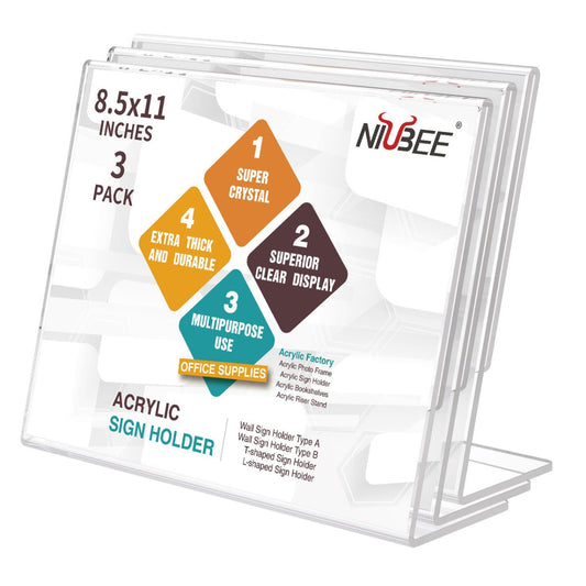 8.5×11" Acrylic L - Stand Horizontal Sign Holder – 3 Pack - NIUBEE