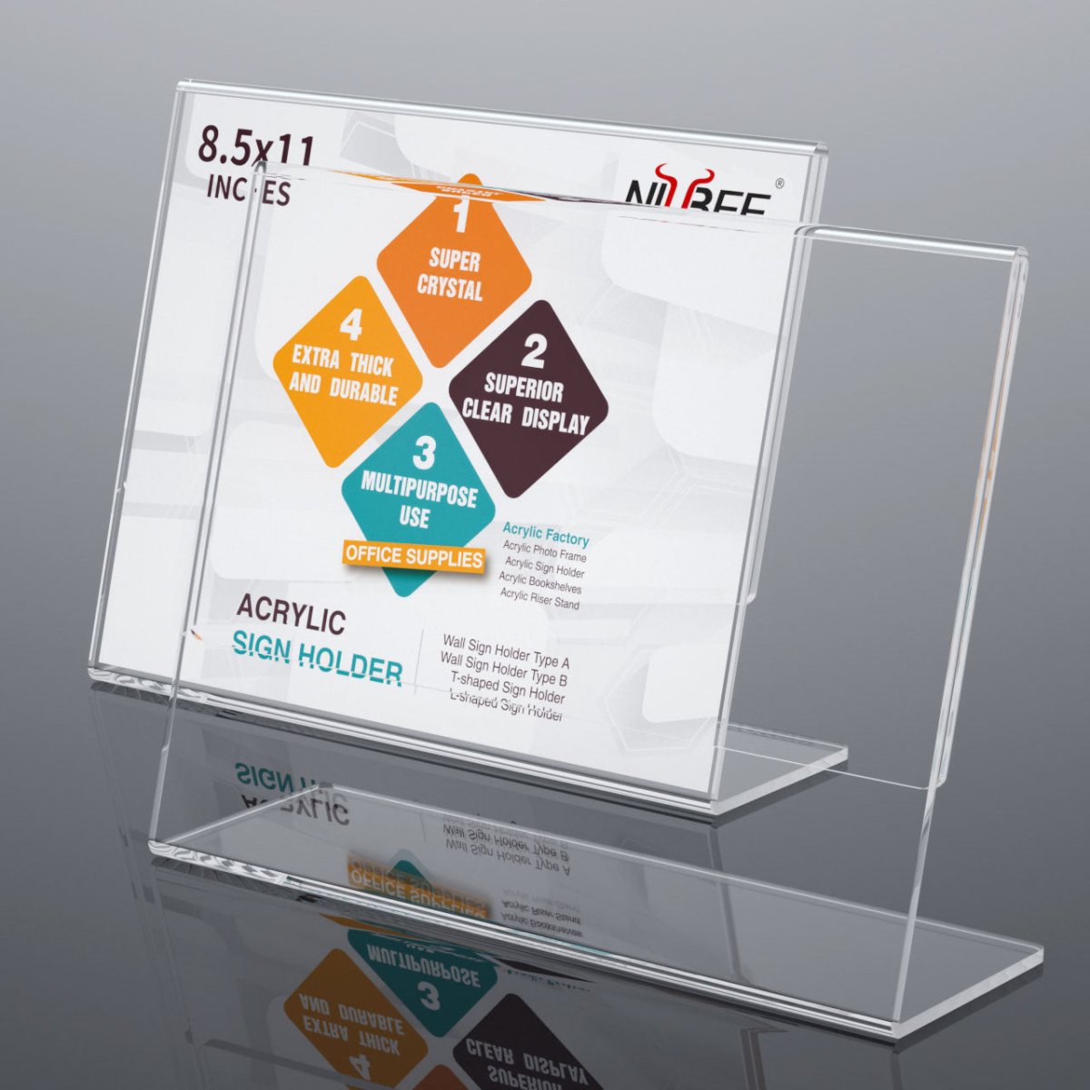 8.5×11" Acrylic L - Stand Horizontal Sign Holder – 3 Pack - NIUBEE