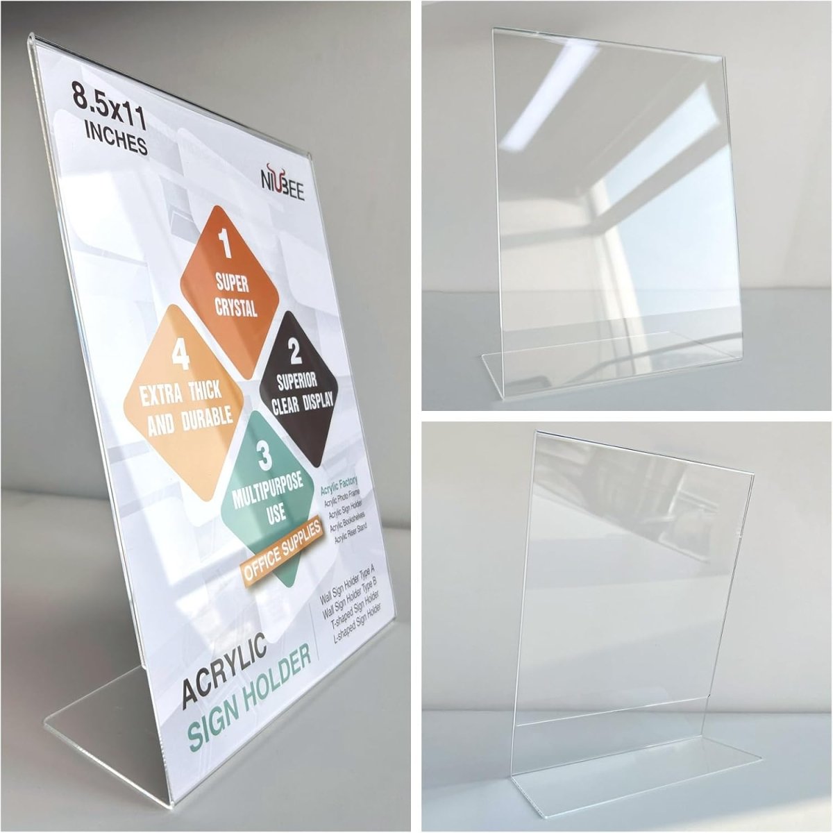 8.5×11 Acrylic L - Stand Vertical Sign Holder – 6 Pack - NIUBEE