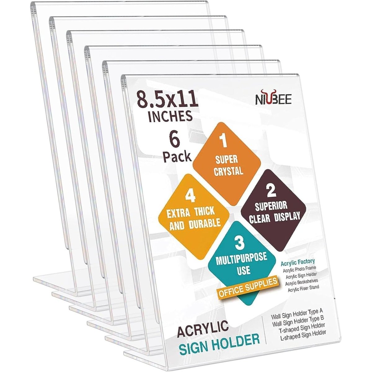 8.5×11 Acrylic L - Stand Vertical Sign Holder – 6 Pack - NIUBEE