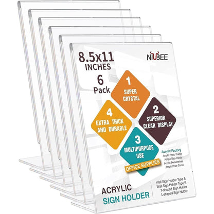 8.5×11 Acrylic L - Stand Vertical Sign Holder – 6 Pack - NIUBEE