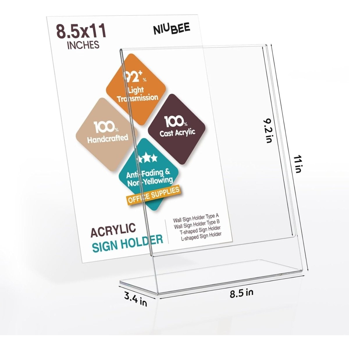 8.5×11 Acrylic L - Stand Vertical Sign Holder – 6 Pack - NIUBEE