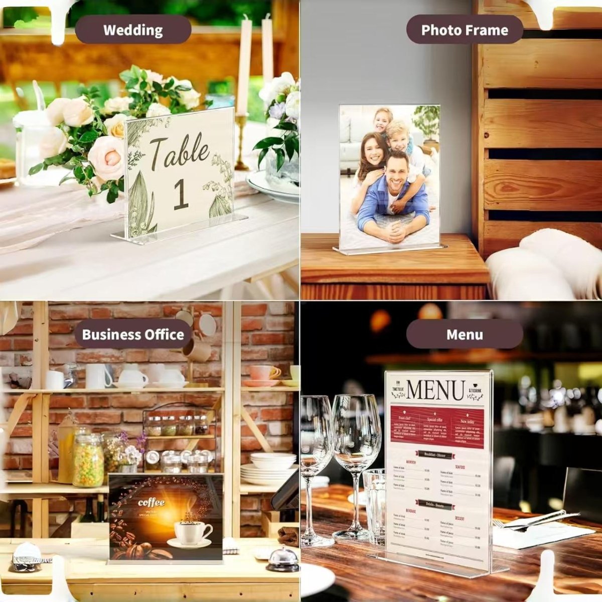 8.5×11" Acrylic T - Stand Horizontal Sign Holder – 3 Pack - NIUBEE