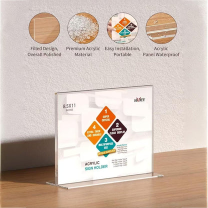 8.5×11" Acrylic T - Stand Horizontal Sign Holder – 3 Pack - NIUBEE