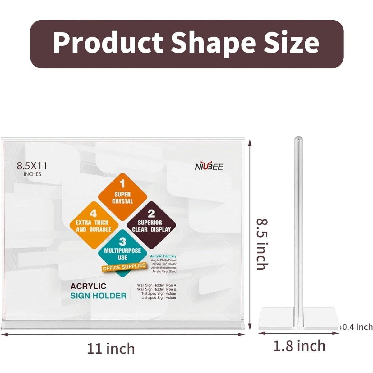 8.5×11" Acrylic T - Stand Horizontal Sign Holder – 3 Pack - NIUBEE