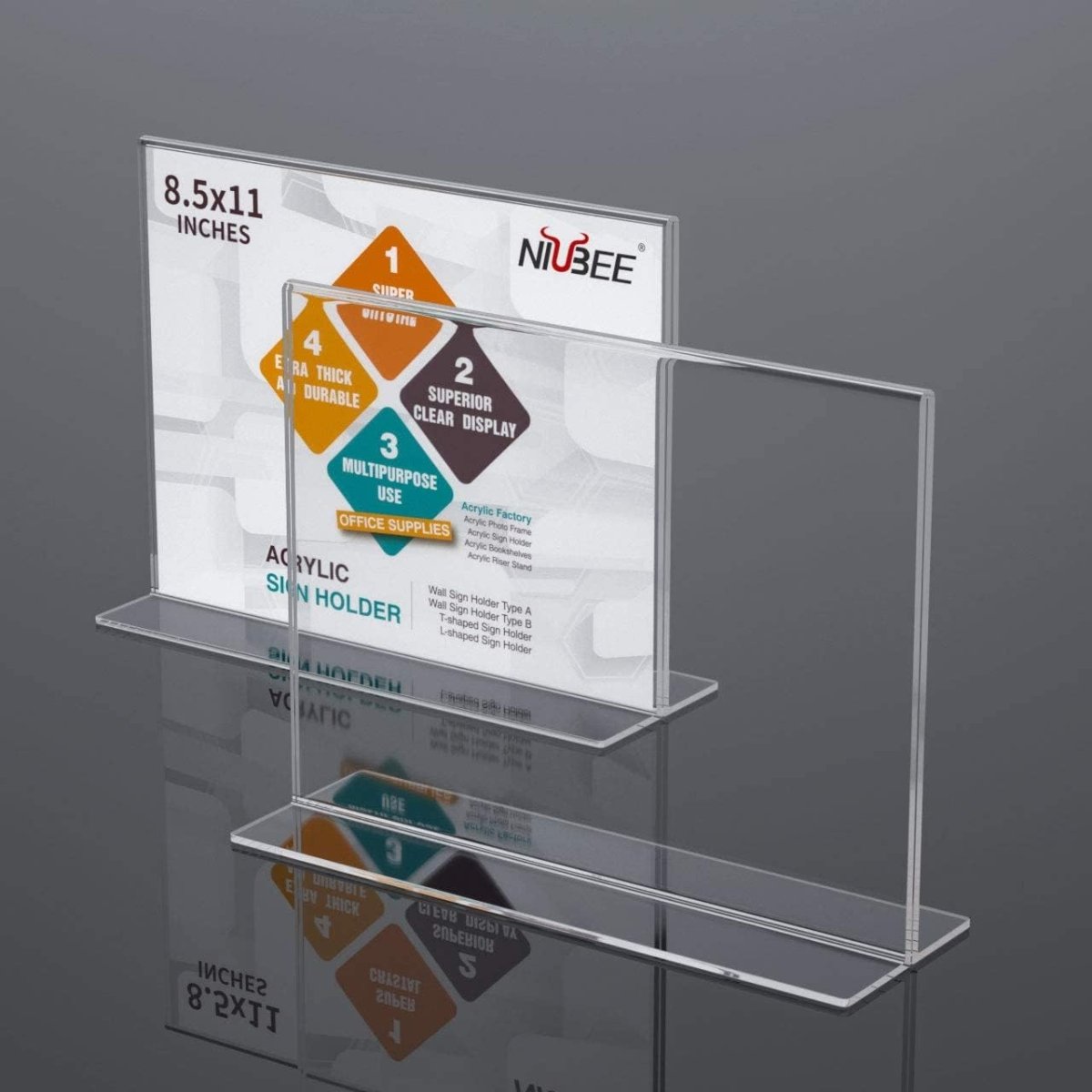 8.5×11" Acrylic T - Stand Horizontal Sign Holder – 3 Pack - NIUBEE