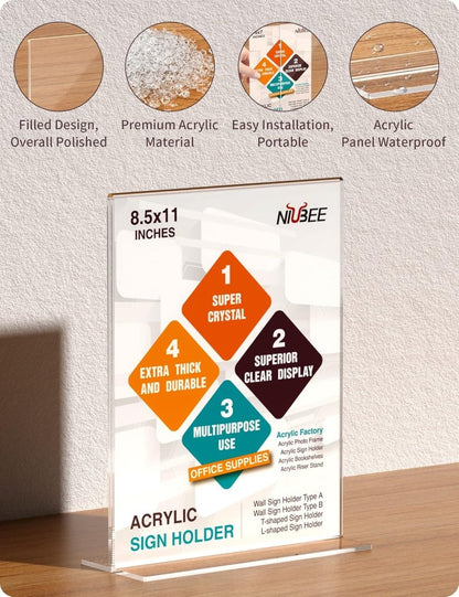 8.5×11" Acrylic T - Stand Vertical Sign Holder – 3 Pack - NIUBEE