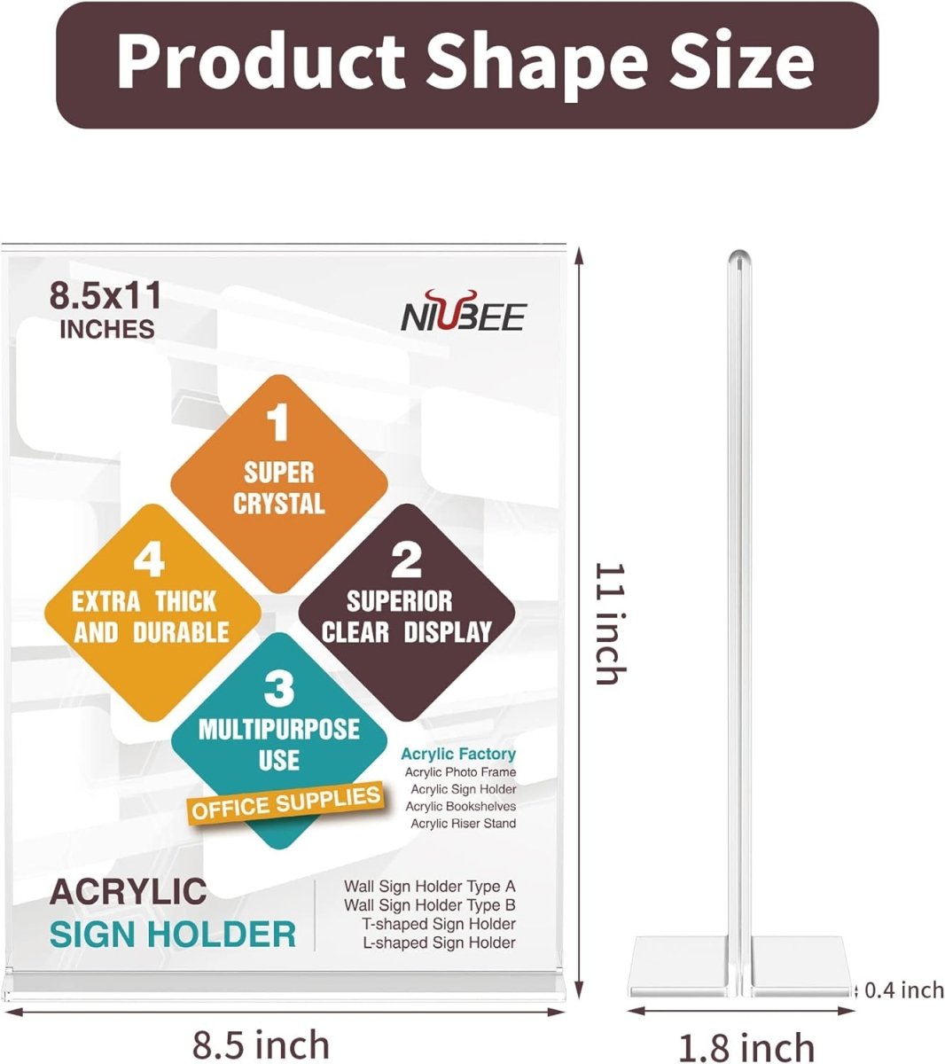 8.5×11" Acrylic T - Stand Vertical Sign Holder – 3 Pack - NIUBEE