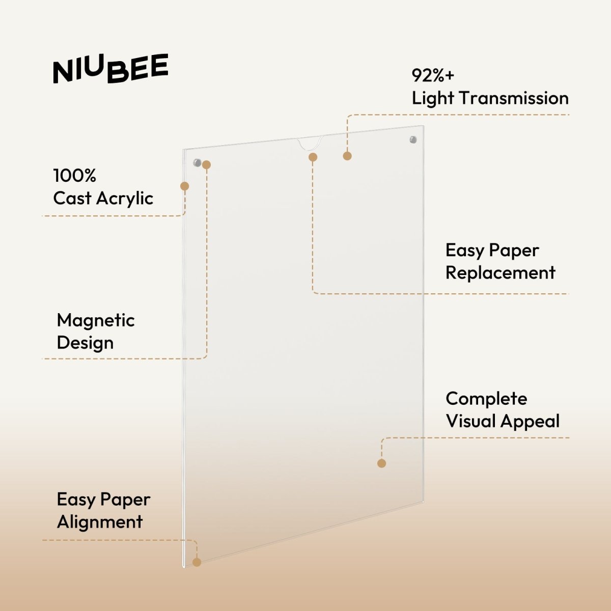 8.5×11" Magnetic Wall Sign Holder – 6 Pack - NIUBEE