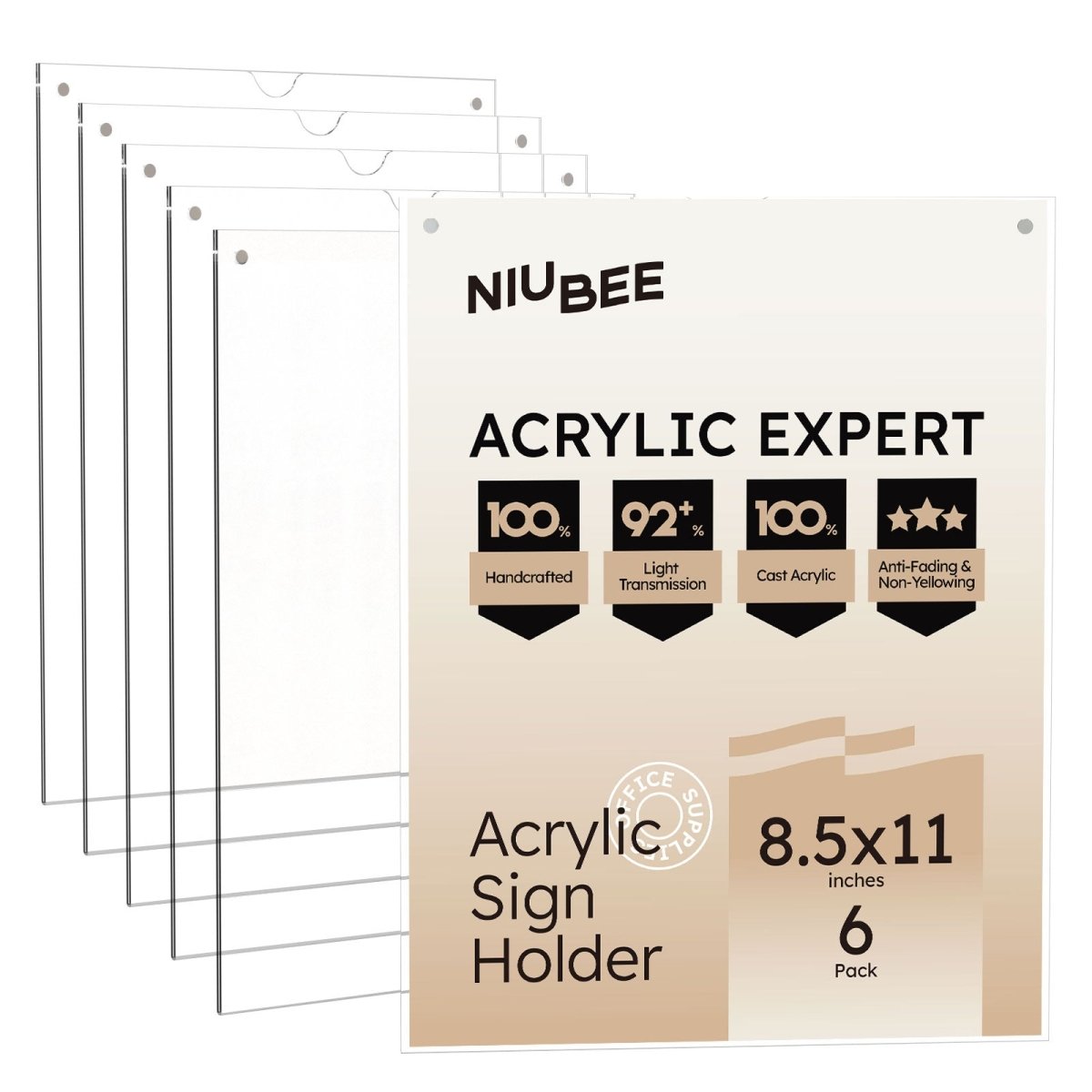 8.5×11" Magnetic Wall Sign Holder – 6 Pack - NIUBEE