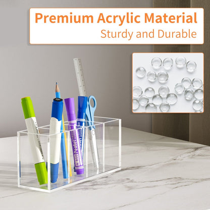 Acrylic Pen Holder 4 Compartments, Clear Pencil Organizer Cup for Countertop Desk Accessory Storage - NIUBEE