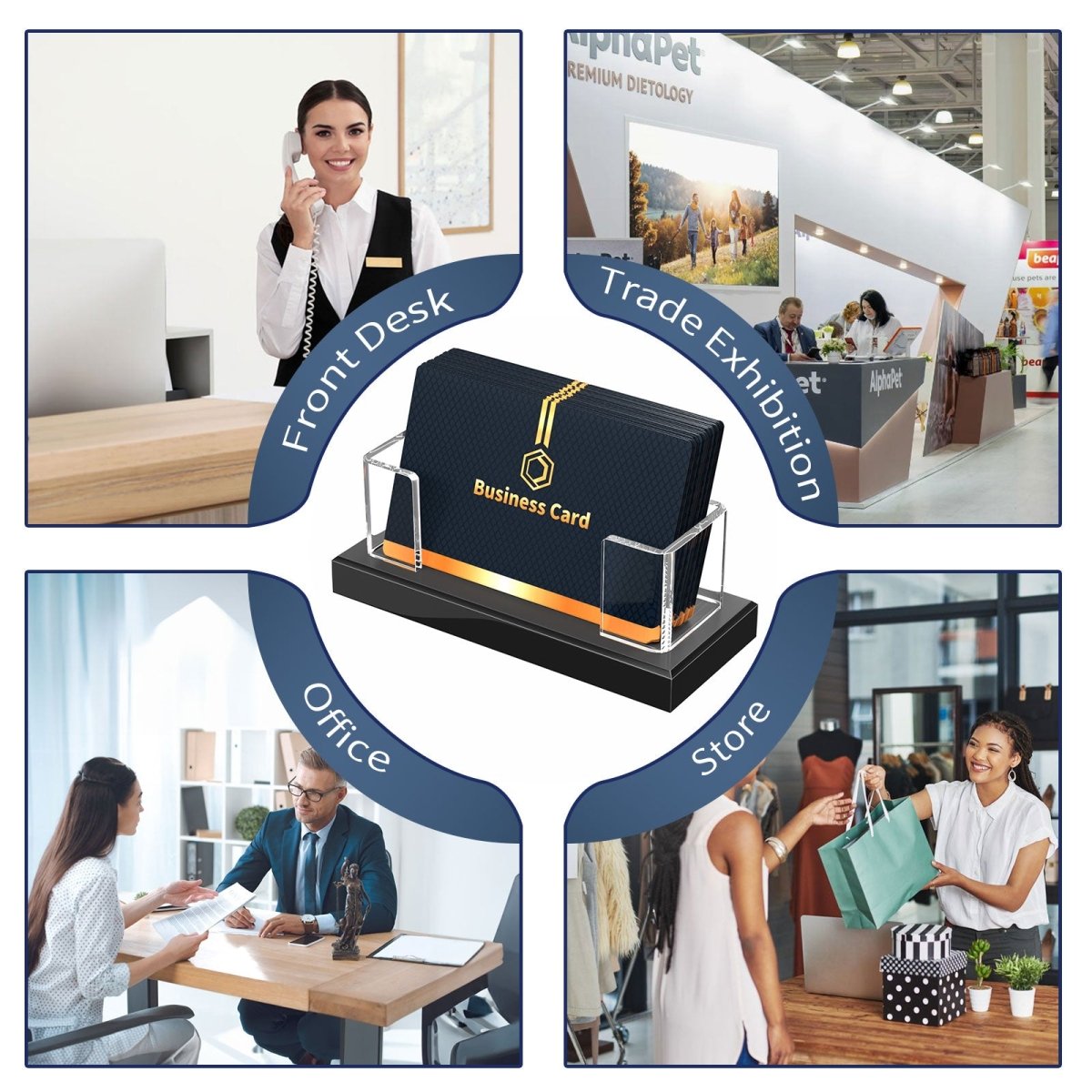 Clear Acrylic Business Card Holder with Black Base – 2 Pack - NIUBEE