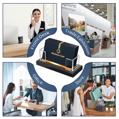 Clear Acrylic Business Card Holder with Black Base – 2 Pack - NIUBEE