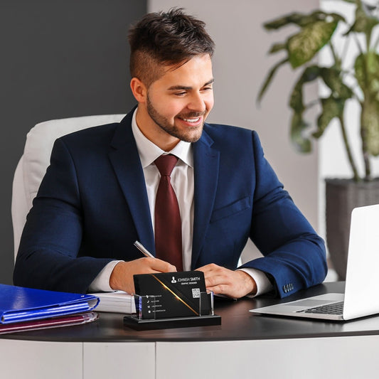 Clear Acrylic Business Card Holder with Black Base – 2 Pack - NIUBEE