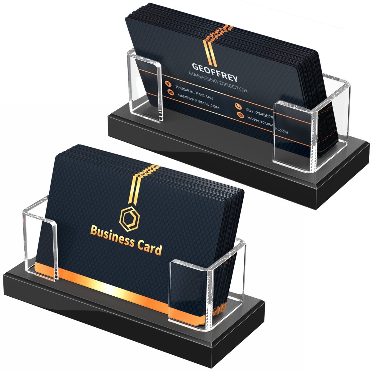 Clear Acrylic Business Card Holder with Black Base – 2 Pack - NIUBEE