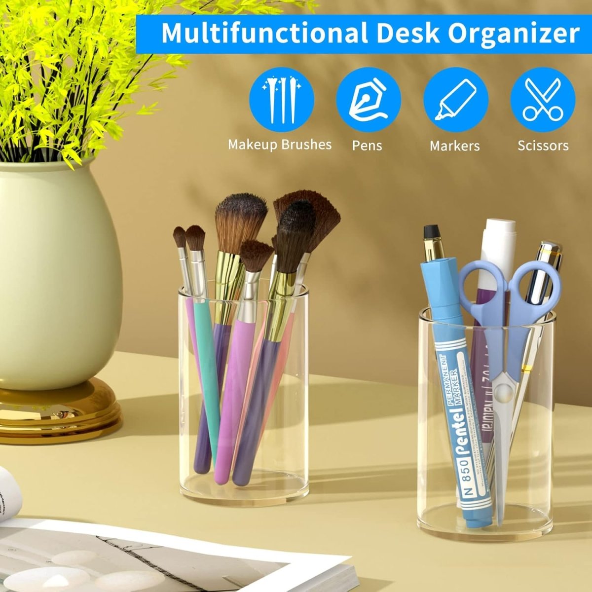 Round Acrylic Pen Holder – 2 Pack - NIUBEE