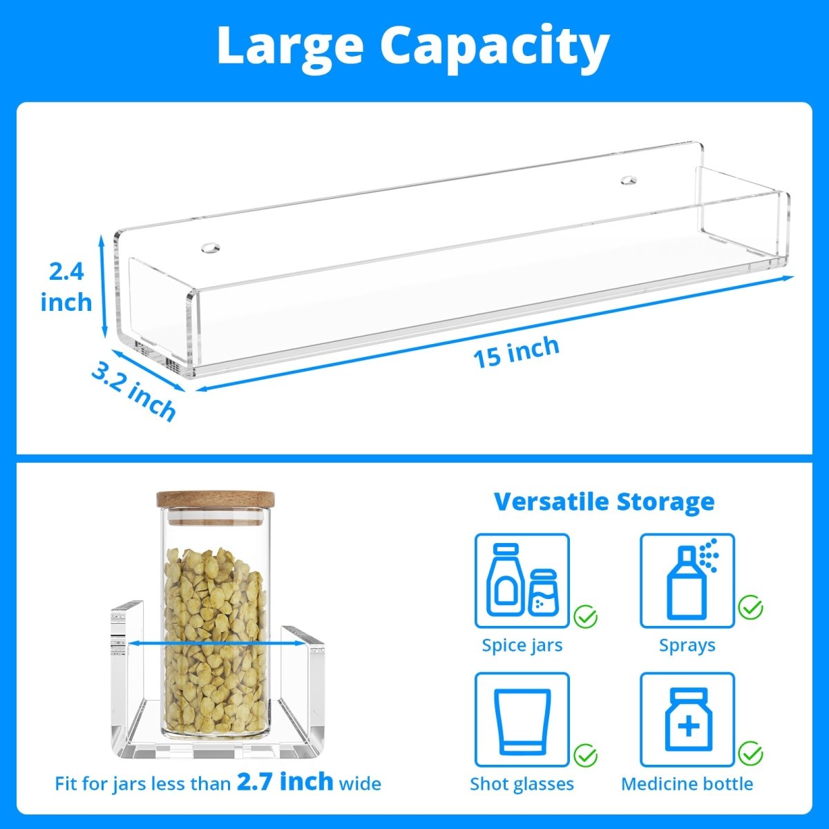 Wall - Mounted Acrylic Spice Rack – 4 Pack - NIUBEE